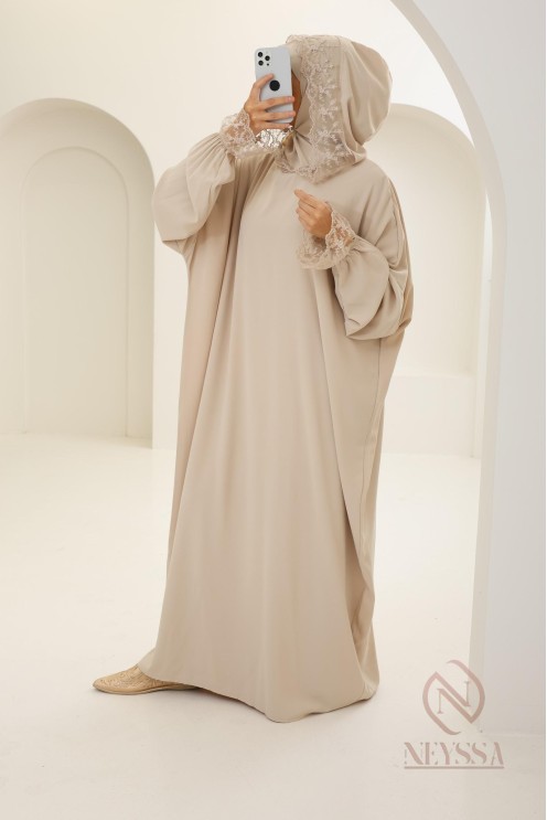 Special prayer abaya, 1.80 m, Medina silk with lace, women's