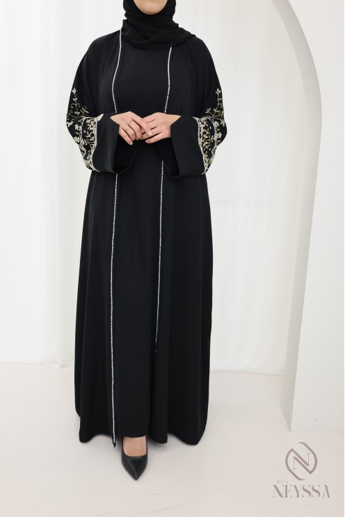 Abaya Dubaï black kimono and hijab included, Eid fashion outfit