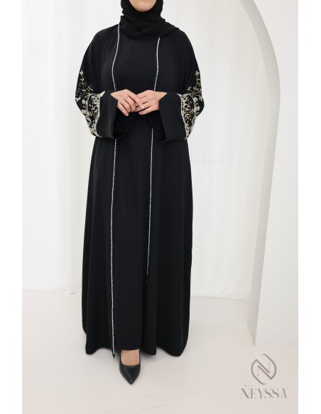Abaya Dubaï black kimono and hijab included, Eid fashion outfit