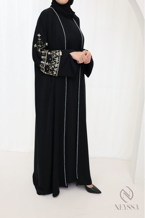 Abaya Dubaï black kimono and hijab included, Eid fashion outfit
