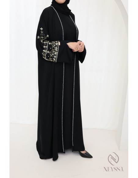 Abaya Dubaï noir kimono et hijab inclus, outfit Aïd fashion