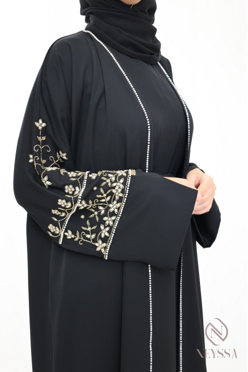 Abaya Dubai schwarz inkl. Kimono und Hijab, Fashion Eid Outfit.