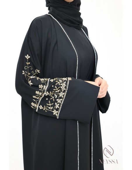 Abaya Dubaï noir kimono et hijab inclus, outfit Aïd fashion