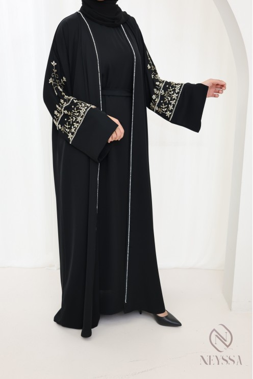 Abaya Dubaï black kimono and hijab included, Eid fashion outfit