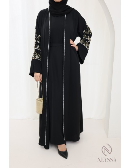 Abaya Dubaï black kimono and hijab included, Eid fashion outfit