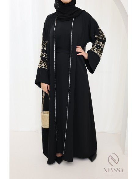 Abaya Dubaï black kimono and hijab included, Eid fashion outfit