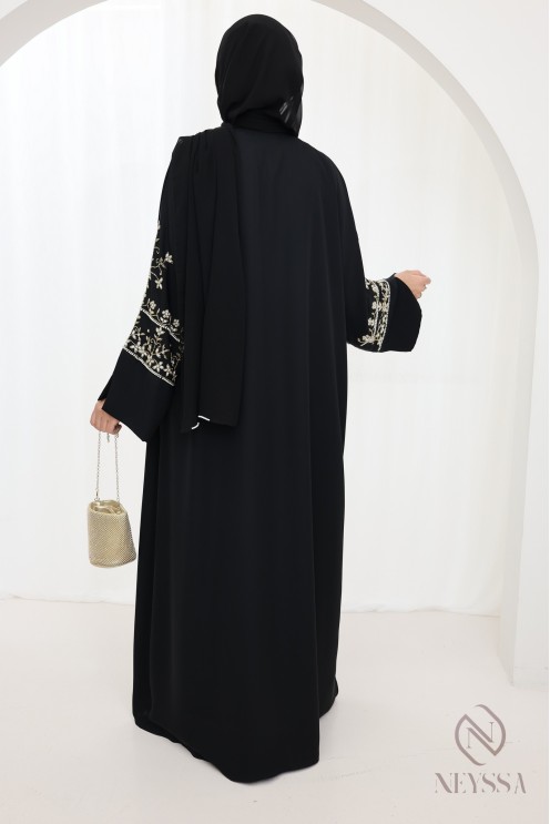 Abaya Dubaï noir kimono et hijab inclus, outfit Aïd fashion