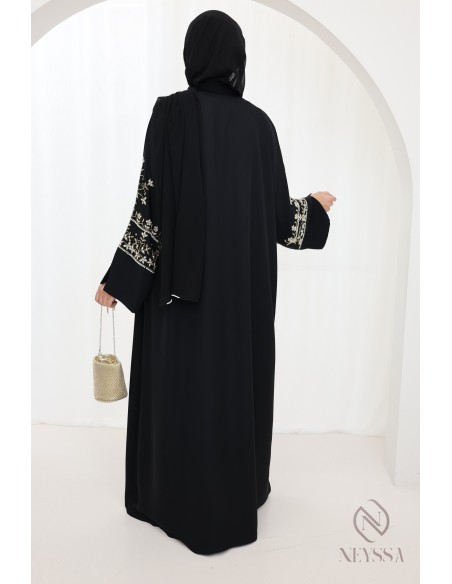 Abaya Dubaï black kimono and hijab included, Eid fashion outfit