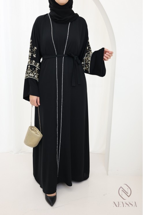 Abaya Dubaï black kimono and hijab included, Eid fashion outfit