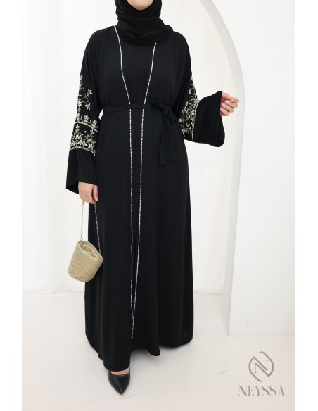 Abaya Dubai schwarz inkl. Kimono und Hijab, Fashion Eid Outfit.
