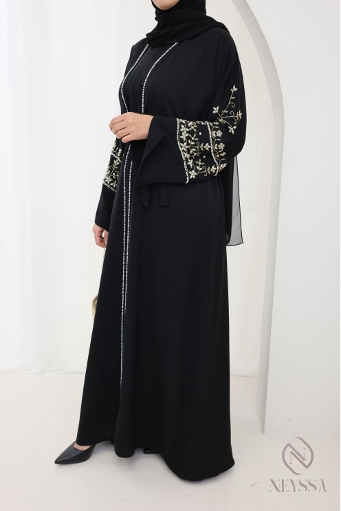 Abaya Dubaï noir kimono et hijab inclus, outfit Aïd fashion