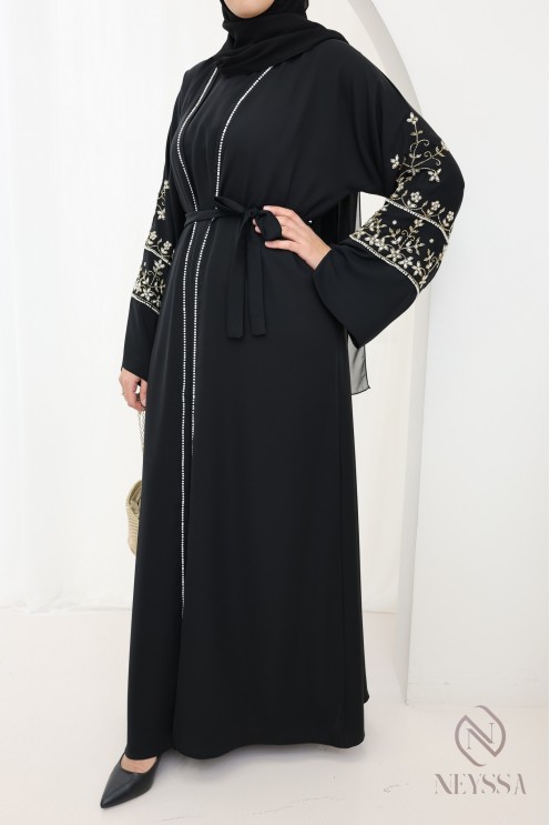Abaya Dubaï noir kimono et hijab inclus, outfit Aïd fashion