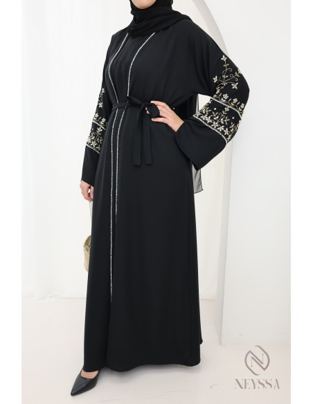 Abaya Dubai schwarz inkl. Kimono und Hijab, Fashion Eid Outfit.
