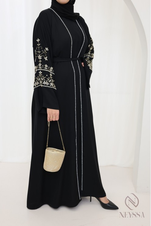 Abaya Dubai schwarz inkl. Kimono und Hijab, Fashion Eid Outfit.