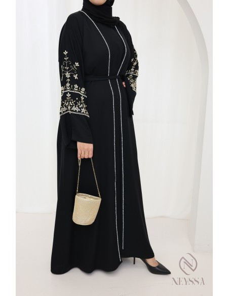 Abaya Dubaï noir kimono et hijab inclus, outfit Aïd fashion