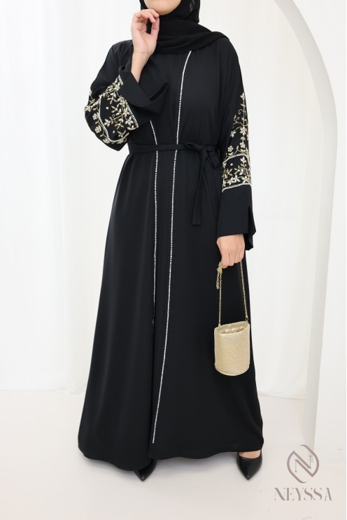 Abaya Dubaï noir kimono et hijab inclus, outfit Aïd fashion