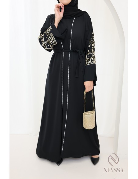 Abaya Dubai schwarz inkl. Kimono und Hijab, Fashion Eid Outfit.