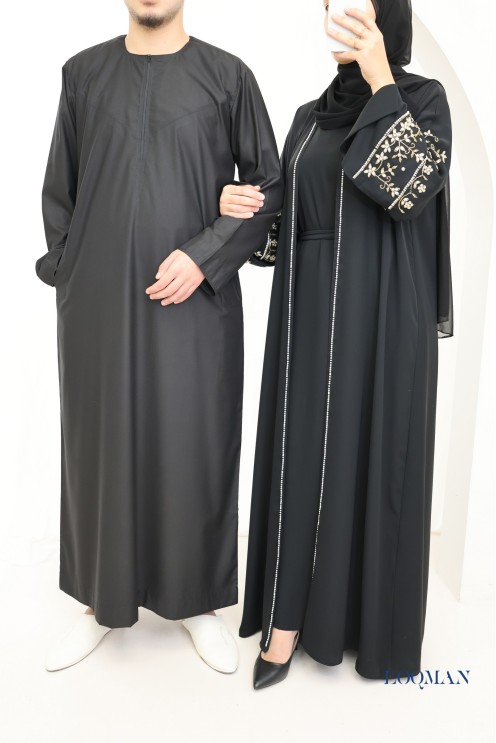 Abaya Dubaï black kimono and hijab included, Eid fashion outfit