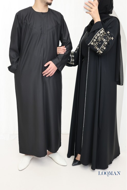 Abaya Dubaï noir kimono et hijab inclus, outfit Aïd fashion