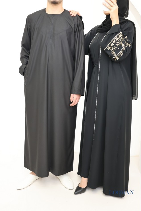 Abaya Dubaï noir kimono et hijab inclus, outfit Aïd fashion