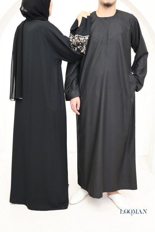 Abaya Dubaï noir kimono et hijab inclus, outfit Aïd fashion