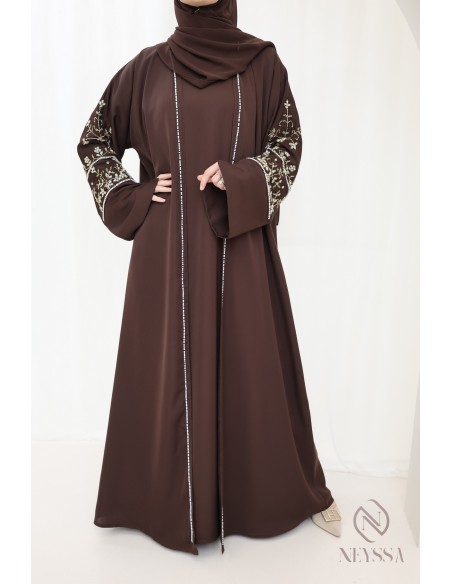 Luxuriöse Abaya Dubai mit Perlenstickerei, 4-teilige Kombi.