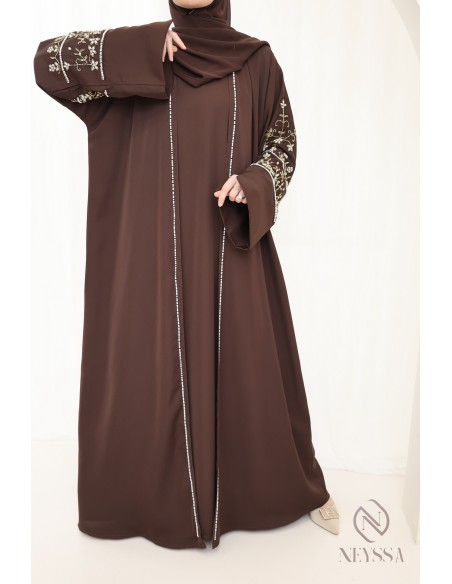 Luxuriöse Abaya Dubai mit Perlenstickerei, 4-teilige Kombi.