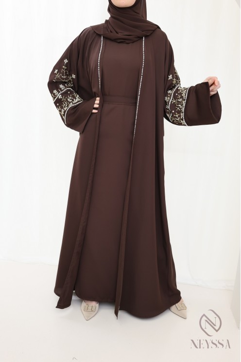 Luxurious pearl-embroidered abaya Dubaï, 4-piece combo