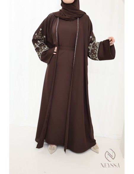 Luxurious pearl-embroidered abaya Dubaï, 4-piece combo