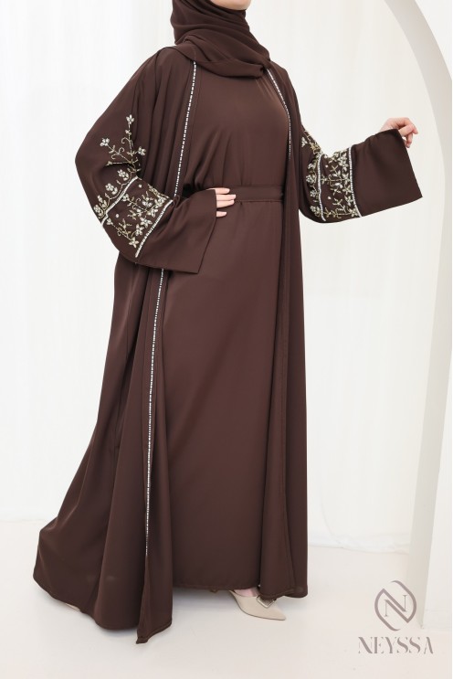Luxurious pearl-embroidered abaya Dubaï, 4-piece combo