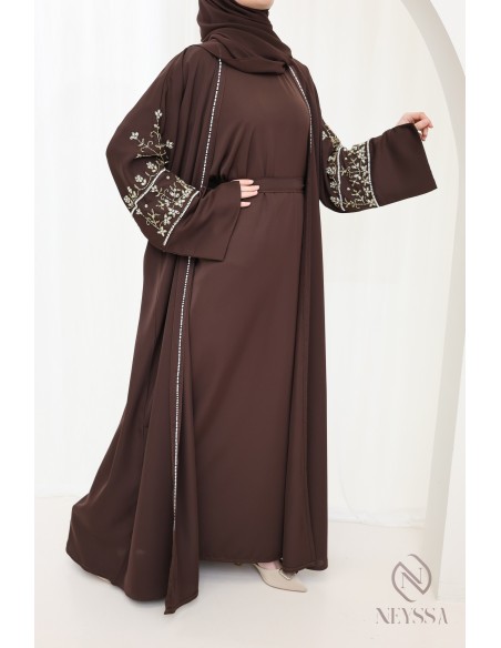 Luxuriöse Abaya Dubai mit Perlenstickerei, 4-teilige Kombi.