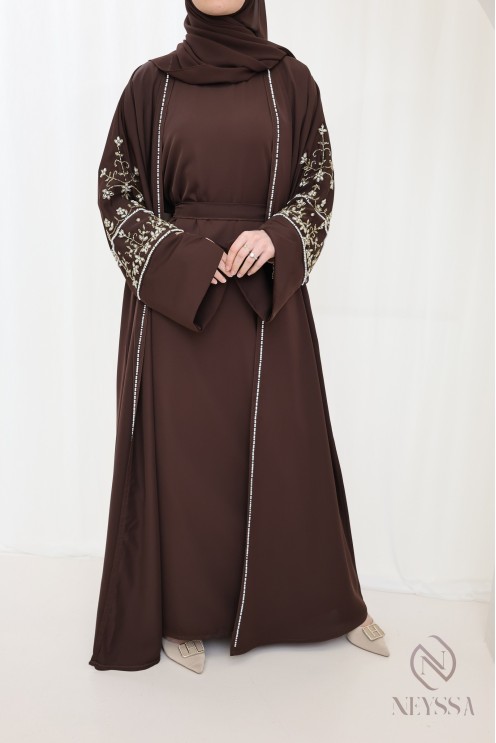 Abaya Dubaï luxe brodée de perles, combo de 4 pièces