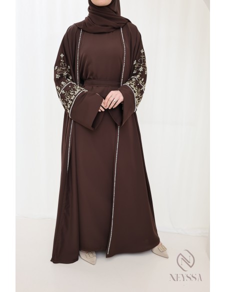 Luxurious pearl-embroidered abaya Dubaï, 4-piece combo