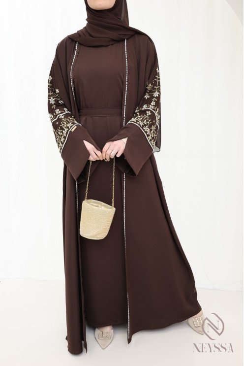 Luxurious pearl-embroidered abaya Dubaï, 4-piece combo