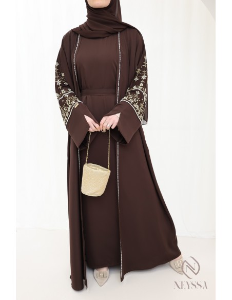 Luxurious pearl-embroidered abaya Dubaï, 4-piece combo