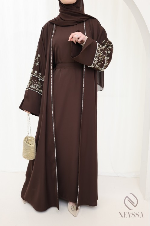 Abaya Dubaï luxe brodée de perles, combo de 4 pièces