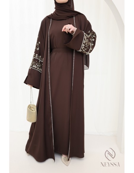 Luxurious pearl-embroidered abaya Dubaï, 4-piece combo