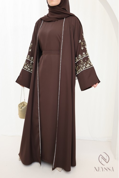 Luxuriöse Abaya Dubai mit Perlenstickerei, 4-teilige Kombi.