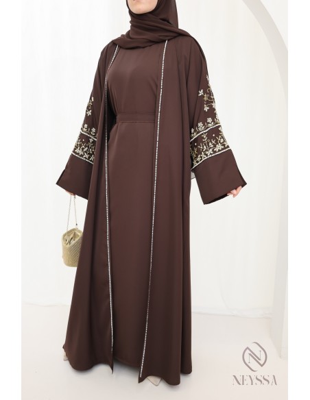 Luxurious pearl-embroidered abaya Dubaï, 4-piece combo
