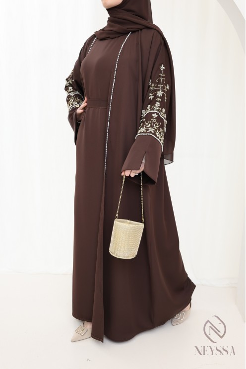 Luxurious pearl-embroidered abaya Dubaï, 4-piece combo