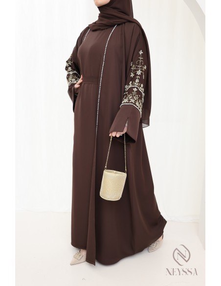 Luxurious pearl-embroidered abaya Dubaï, 4-piece combo