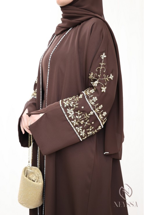 Luxuriöse Abaya Dubai mit Perlenstickerei, 4-teilige Kombi.