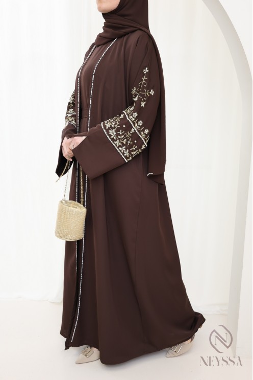 Luxurious pearl-embroidered abaya Dubaï, 4-piece combo