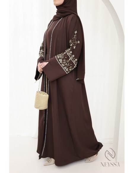 Luxuriöse Abaya Dubai mit Perlenstickerei, 4-teilige Kombi.