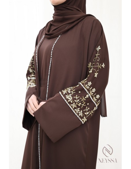 Luxuriöse Abaya Dubai mit Perlenstickerei, 4-teilige Kombi.
