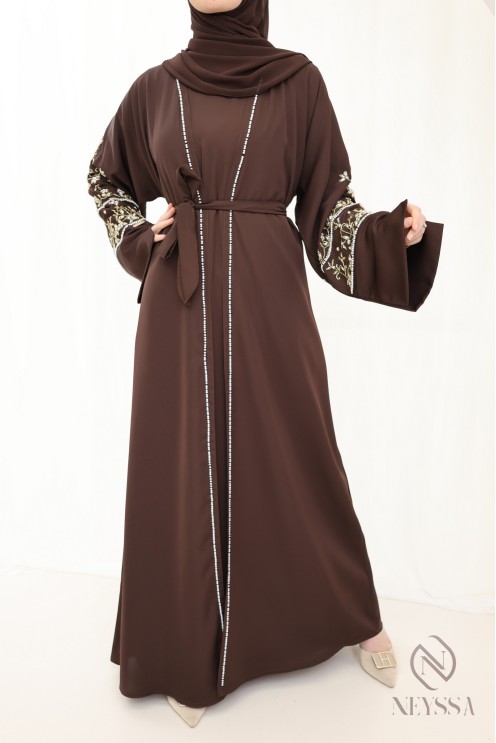 Luxuriöse Abaya Dubai mit Perlenstickerei, 4-teilige Kombi.