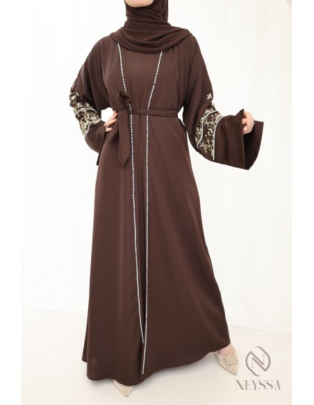 Abaya Dubaï luxe brodée de perles, combo de 4 pièces