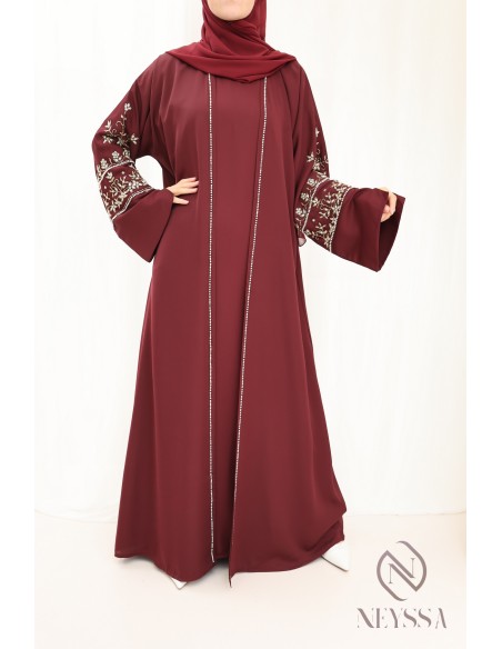 Abaya Dubaï femme luxe style kimono avec perlages de luxe pour l'AID