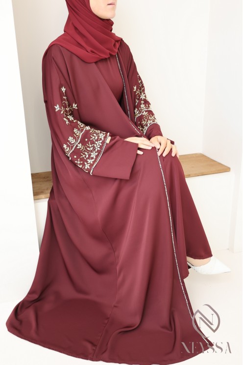 Abaya Dubaï femme luxe style kimono avec perlages de luxe pour l'AID