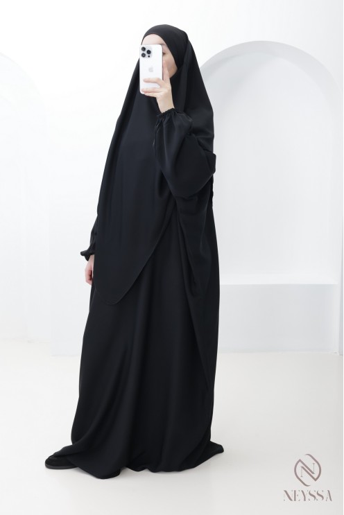 Ensemble abaya khimar avec poche sur le buste, pour la omra femme